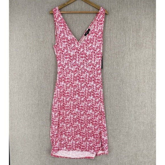 BCBG Paris Dress Womens XL Pink Floral Cutout Twist Back Sleeveless V-Neck NEW - Picture 2 of 12